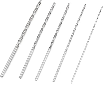 Tyenaza 5 Piezas Brocas Helicoidales Extra Largas de 150 mm, 2-5 mm Broca Helicoidal de Vástago Recto HSS, Juego de Broca Helicoidal Extra Largas, para Madera de Plástico y Aluminio