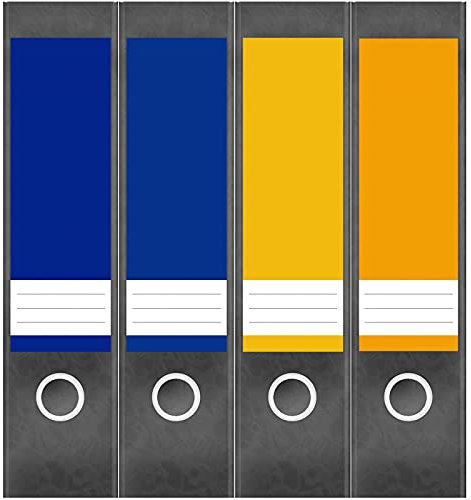 Etiketten für Ordner | Farbmix Blau Gelb Bunt | 4 breite Aufkleber für Ordnerrücken | Selbstklebende Design Ordneretiketten Rückenschilder
