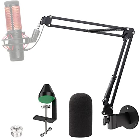 YOUSHARES Mikrofon Arm, Mikrofonarm HyperX QuadCast, Mikrofon Wandhalterung, Metall Tisch Mounting Klemme mit Windschutz Boom Arm für Hyperx Quadcast S Mikroarm, Wand und Tischmontage Ermöglichen