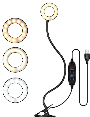 Andoer 3,5 Zoll Mini LED Ring Light Clip-on Video Conference Light 3 Leuchtmodi dimmbar Stromversorgung über USB Design Flexibler Arm