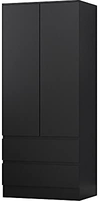 FWStyle Large & Deep 2 Door 2 Drawer Matt Black Scandinavian Style Combination Wardrobe