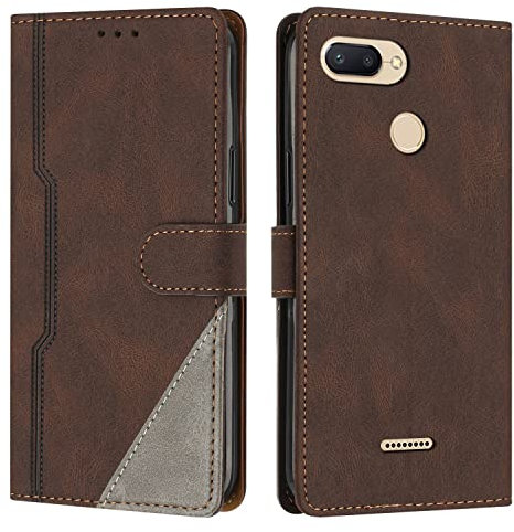 Radoo Kompatibel mit Xiaomi Redmi 6 / 6A Hülle, PU Leder Handyhülle [Stand Feature] [Kartenfachr] [Magnetic Closure Snap] Schutzhülle Klappbar Flip Case Cover für Xiaomi Redmi 6 / 6A (Braun)