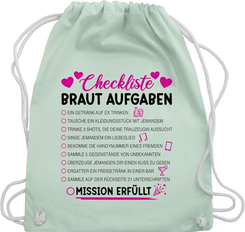 Shirtracer Turnbeutel Rucksack - JGA Junggesellenabschied Frauen - Braut Aufgaben I Mutprobe Checkliste - Unisize - Pastell Grün - bride stoffbeutel brauttaschen bachelorette party aufgabe beutel