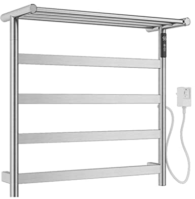 WRJAHCG Badheizkörper Elektrisch,75W Heizkörper 550x550x200mm Handtuchheizkörper, Handtuchheizkörper mit Ablage,Mit Timer,Edelstahl,Grau,Plug In