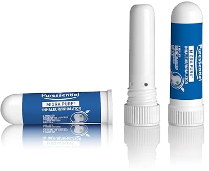 Puressentiel – Inhaleur Migra Pure – Soulage les sensations de tête lourde – Formule naturelle aux 6 Huiles essentielles Bio – Menthe poivrée & Lavande – Dès 7 ans – 1 ml
