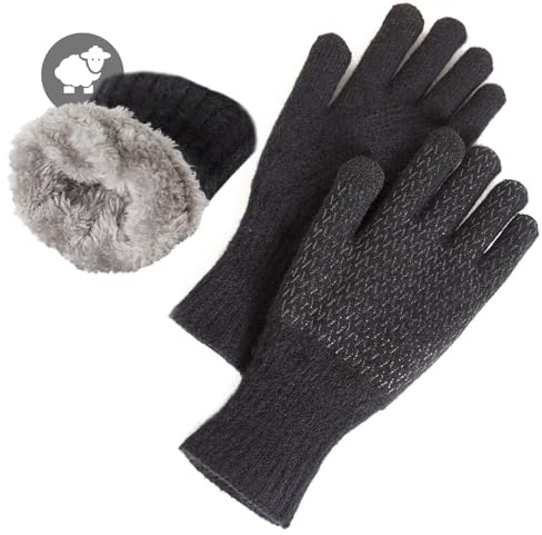 MAGISDU Handschuhe Damen Winter Warm Thermohandschuhe Fleecefutter Merino Wolle Touchscreen Doppelschicht Elastischer Griff Outdoor Handschuhe