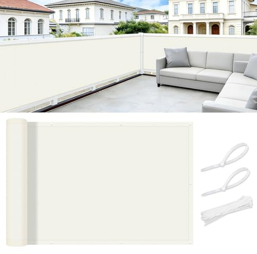 COOL AREA Balkon Sichtschutz Balkonumspannungen PES Wasserdicht wetterfester mit Kabelbinder, 100x900cm, Cream(Benutzerdefinierte)