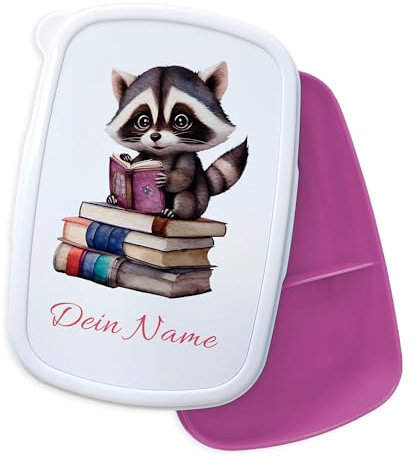 GRAZDesign Personalisierte Brotdose Waschbär mit Namen, Jausenbox für Kinder Kindergarten und Schule, Geschenk zur Einschulung - pink