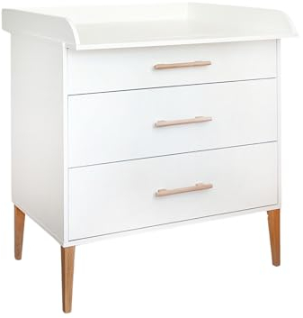 ATB Wickelkommode ILA - Wickeltisch 101 x 85 x 75 cm - Babyzimmer Komplettset - Funktional Möbel - Bequemer Baby mit Schubladen – Baby Changing Table (Weiss)