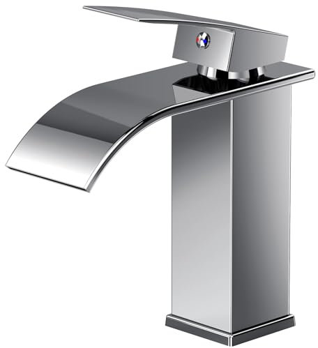 VOXON Wasserfall Wasserhahn Bad, Waschtischarmatur mit Geräuscharm Keramischem Ventilkern, Edelstahl Wasserhahn Badezimmer Einhebelmischer, Waschtisch Armatur Warmes und Kaltes Wasser Inkl Zubehör