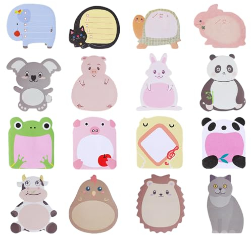 TRKETK 16 Packs Cartoon Sticky Notes Set, Self-Stick Memo Pads Cute Kids Sticky Notes Set Mini Animal Notes Kawaii Sticky Notes Refrigerator Sticky Notes Party Bag Fillers for Students Home Office