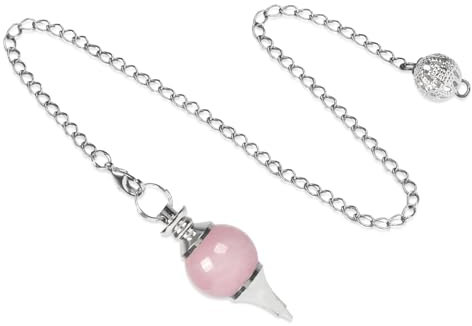 Tolenre Pendel Quarz mit kette,Wassertropfen-Pendulum aus natürlichem edelstein,Heilstein pendel für Radiästhesie,Pendel 21cm Kette,Kristallpendel bergkristall (Rosa)