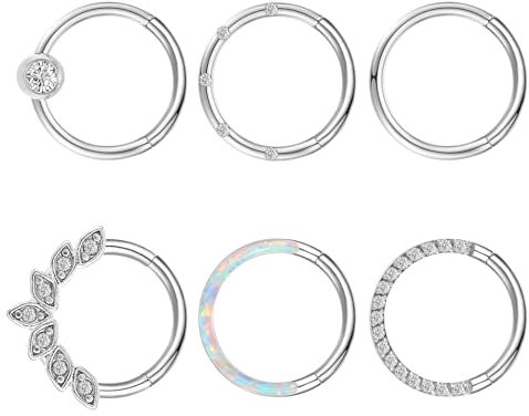 Tucnoeu 6 Stück Septum Piercing Silber 18G Daith Piercing Helix Piercings Ring Edelstahl Nasenring Clicker für Damen und Herren