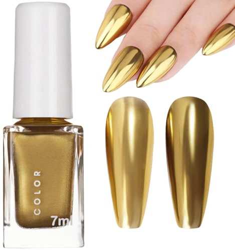 Metallic Gold Nail Polish - 3D Mirror Chrome Effect - Quick Dry & Breathable - No UV Lamp Needed - Salon Quality French Manicure & Nail Paint