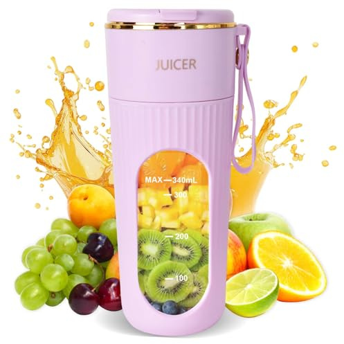 Tragbarer Mixer, Mini-Mixer, USB-C Wiederaufladbarer Persönlicher Mixer für Smoothie und Shakes, 340ml Becher mit Auslaufsicherer Deckel, Leistungsstarker Mini Standmixer für Reisen und Küche (Rosa)
