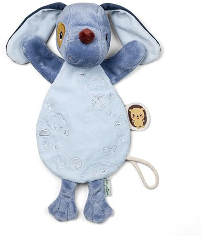 LILLIPUTIENS, Jules Le Hund, Kuscheltier, Handpuppe, phosphoreszierend | Ab der Geburt, Bauch und Ohren leuchten im Dunkeln, Baumwollseil zum Befestigen des Schnullers und Namensschild