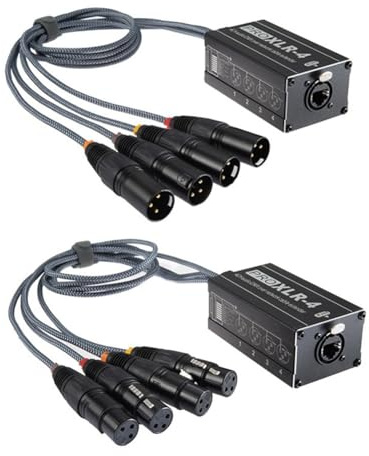 Orolotay 1Pair 4 Channel Snake XLR Male/Female to Ethercon RJ45 Cat5/Cat6 Ethernet Extender Black