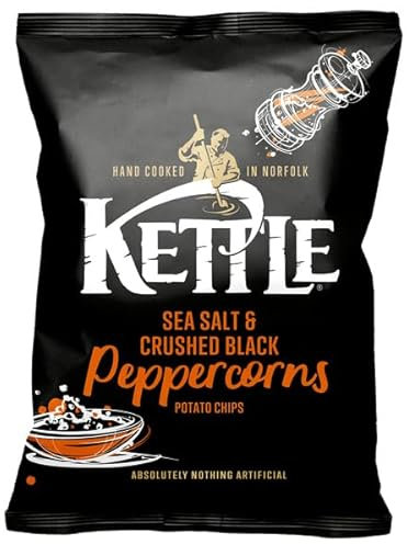 Kettle Crisps Hand Cooked Crunchy Potato Chips 40g (36 Bags x 40g, Sea Salt & Black Pepper)
