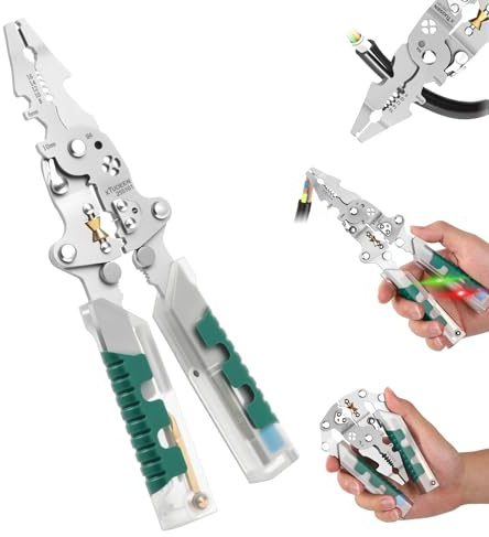 Tuvilo Electrical Pliers, 18 in 1 Foldable Wire Stripper, Built-in Voltage Tester Screwdriver, Wire Stripper Electrical, Electrician Repair Tool for Cutting and Pulling Wires Cable