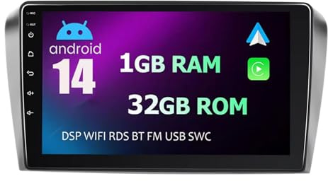 Radio de Coche Android 15 para Mazda 3 2003 2004-2009，9 Pulgadas Radio Double DIN inalámbrico, Bluetooth Carplay, Visión Trasera en Directo HD, Carga rápida GPS(M700S 8G+256G)