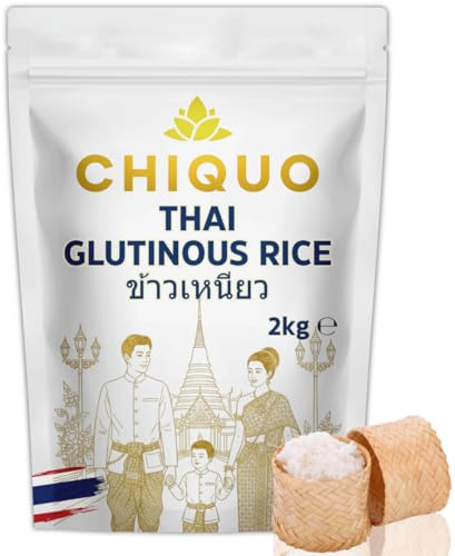 Chiquo Thai Glutinous Rice 2kg | Premium Sticky Rice for Mango Sticky Rice, Sushi & Asian Dishes | Authentic Thai Sweet Rice | Sticky White Rice | Product of Thailand