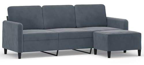 Foknhdi 3-Sitzer-Sofa mit Hocker Dunkelgrau 198 x 77 cm Samt Recamiere Modernes Design Robustes Metallgestell Bequeme Polsterung für Wohnzimmer Schlafzimmer Büro