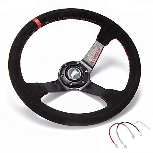 EPMAN Drift-Rennlenkrad, Wildleder, mit Hupenknopf, 350 mm, Rot