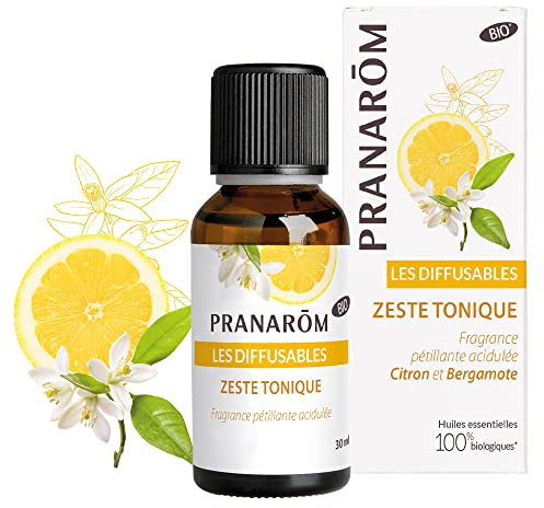 Pranarôm Parfum d'ambiance Bio Zeste Tonique Huiles Essentielles pour Diffusion Citron et Bergamote Fragrance pétillante acidulé 30 ml