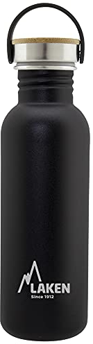 Laken Bot. ac. inox Basic 750ml,tapón acero/bambú - Negro