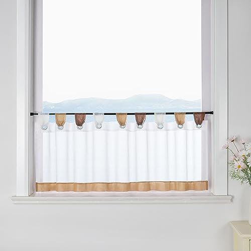 ESLIR Scheibengardine mit Schlaufen Vorhang Küche Bistrogardinen Transparent Stores Gardinen Kurzgardine Voile Braun HxB 45x140cm1 Stück