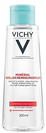 VICHY Mizellen-Fluid für empfindliche Haut, 200 ml, Reiniger, Gesichtsreiniger, Makeup Entfernen, Gesicht Reinigen, Beruhigend, Feuchtigkeitsspendend, 200 ml Flüssigkeit, PZN-15211240