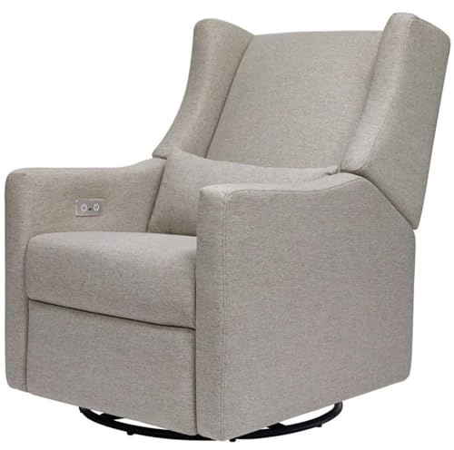 Babyletto Kiwi Glider Recliner Nursery Chair w/ USB Ports - GREENGUARD Gold Certified - Water & Stain Resistant Glider Rocking Chair - Electronic, 270° Swivel, Performance Grey Eco-Weave