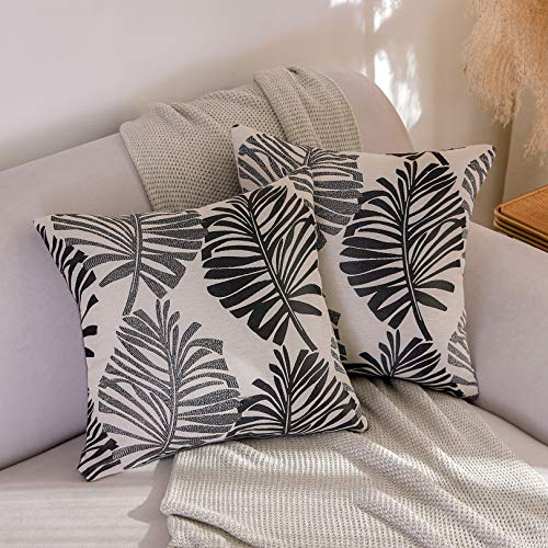 Btyrle 2er Set Kissenbezüge 45 x 45cm Blätter Mustern Kissenbezug Doppelseitige Kissenhülle für Home Schlafsofa Auto Wohnzimmer Dekor Kissenbezüge,Bunt (Schwarz, 18 * 18)