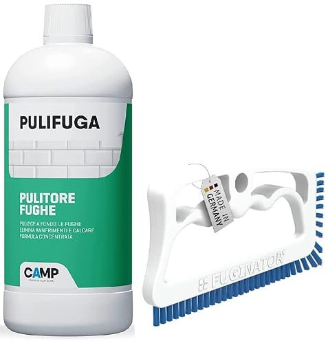 Camp Pulifuga, Pulitore Concentrato Per Fughe - 1 L + Fuginator® Spazzola Per Fughe (Bianco Blu)