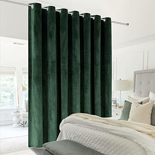 Victree Raumteiler-Vorhang für Schlafzimmer, breite Samtvorhänge für Glasschiebetür, Ösen-Bildschirme, Sichtschutzvorhang für Wohnzimmer, 1 Panel, 3 m breit x 2,7 m hoch, Dunkelgrün