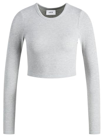 JACK & JONES Damen JJXX JXFELINE LS Rib Tee NOOS T-Shirt, Light Grey Melange, L