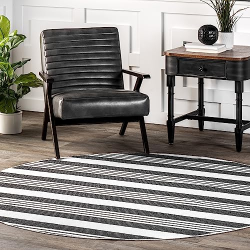 nuLOOM Lena Teppich, maschinenwaschbar, gestreift, 2,4 m, rund, Grau