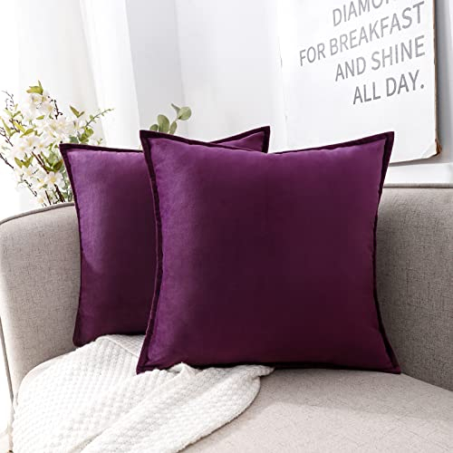 CARRIE HOME Dunkelvioletter Samt-Kissenbezug, 45,7 x 45,7 cm, 2 Stück, superweich, violett, dekorative Zierkissen für Couch, Sofa und Wohnzimmer