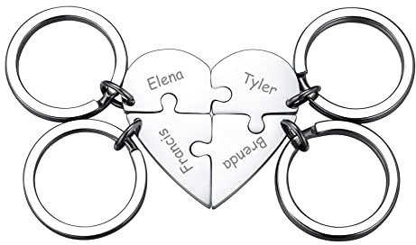 MeMeDIY 4pcs Maman Grande Soeur Personnalisé Coeur Puzzle Porte-clés pour Les Amateurs Petite Amie de Bijoux en Acier Inoxydable Set d'argent