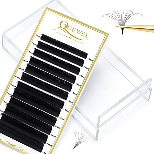 Easy Fan Lashes Quewel Russian Volume Lash Extensions 0.03 D Curl 14mm Reusable Box Russian Lashes Volume Lash Extensions Self Fanning Eyelash Extensions Automatic Blooming Lash Extensions(0.03-D-14)