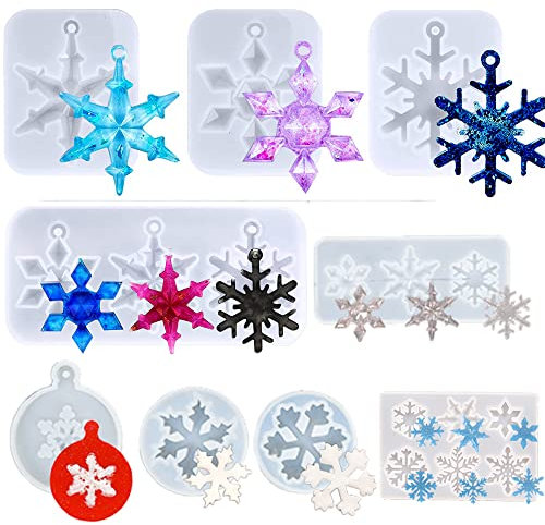 18 Modèles Moule Silicone Flocon de Neige Noël Resine Epoxy pour Moulage de Cristaux Époxy Moules en Silicone pour Bricolage Loisirs Creatifs Moulage avec Résine Bijoux Pendentif Collier