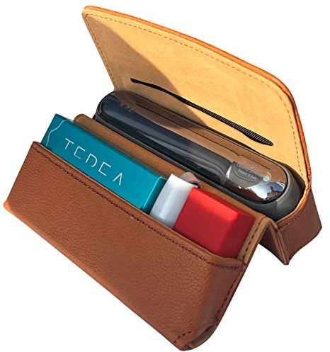GC [6 colori] smart-case compatibile con IQOS Iluma + Heets Pocket-Charger brush heat-filter starter set case, cognac