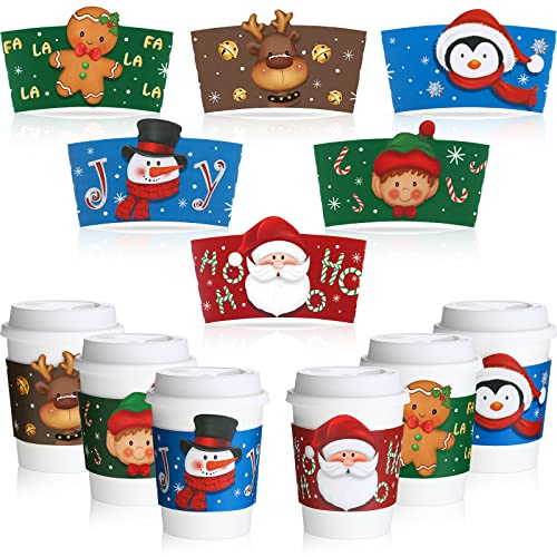 72 Stück Weihnachten Kaffee Tee Tasse Hüllen Einweg Wellpappe Becher Hülsen für 12 Unzen 16 Unzen Pappbecher Schneemann Tassen Hüllen für Schokolade Kakao (Keine Tassen Enthalten)