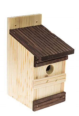 MAZUR Vogelfutterhaus aus Holz | 11x13x25cm | Nistkasten | Vogelfutterspender | Vogelfutterstation | Vogelhaus | Vogelhäuschen | Wetterfest | Kleinvögel, Gartenvögel, Singvögel, Wildvögel