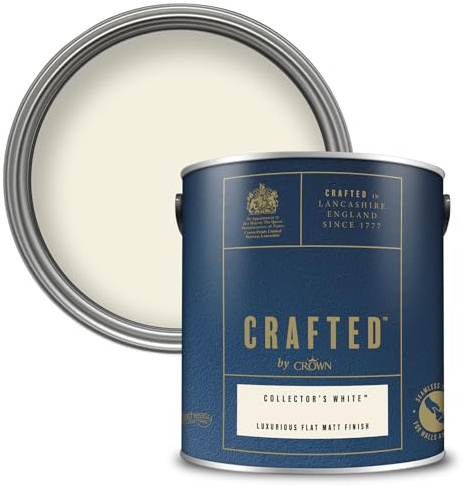 Crown CRAFTED Collector's White Matt Emulsion White Paint 2.5L | Warm Off White velvety flat matt finish for interior walls, ceilings & wood. Soft to touch, hides imperfections, low VOC
