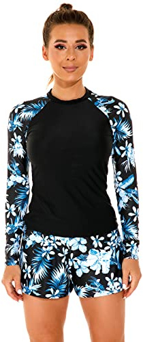 Odizli Damen Langarm Blume Schwimmshirt Shorts Tankini Schwimmanzug Badeanzug Frauen Rashguard Kurz Surfanzug