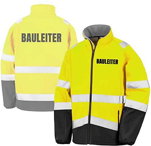 Fassbender-Druck WARNWESTEN - BAULEITER Sicherheitsjacke GELB aus Softshell - Gelb Warnjacke nach EN ISO 20471 zertifiziert - Unisex und hochwertigem Reflektorstreifen (Gr. XL)