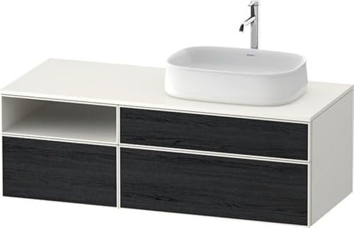Duravit Zencha Konsolenwaschtischunterbau, 1300x550mm, 2 Auszüge, 1 Schubkasten, offenes Fach, Ausschnitt 1 rechts, ZE4829016840000, Farbe: Front: Eiche Schwarz/Korpus: Weiß supermatt