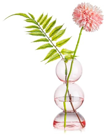Glasseam Joli vase à fleurs rose, vase en verre unique fait à la main pour fleurs, décoration esthétique, petit bourgeon, vase de propagation moderne en boule, vases décoratifs ronds pour salon, salle