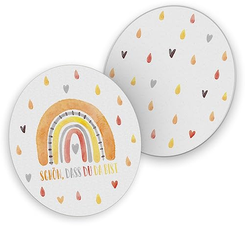 itenga 40x Bierdeckel Untersetzer Wein Schön dass du da bist Regenbogen und Herzen Boho